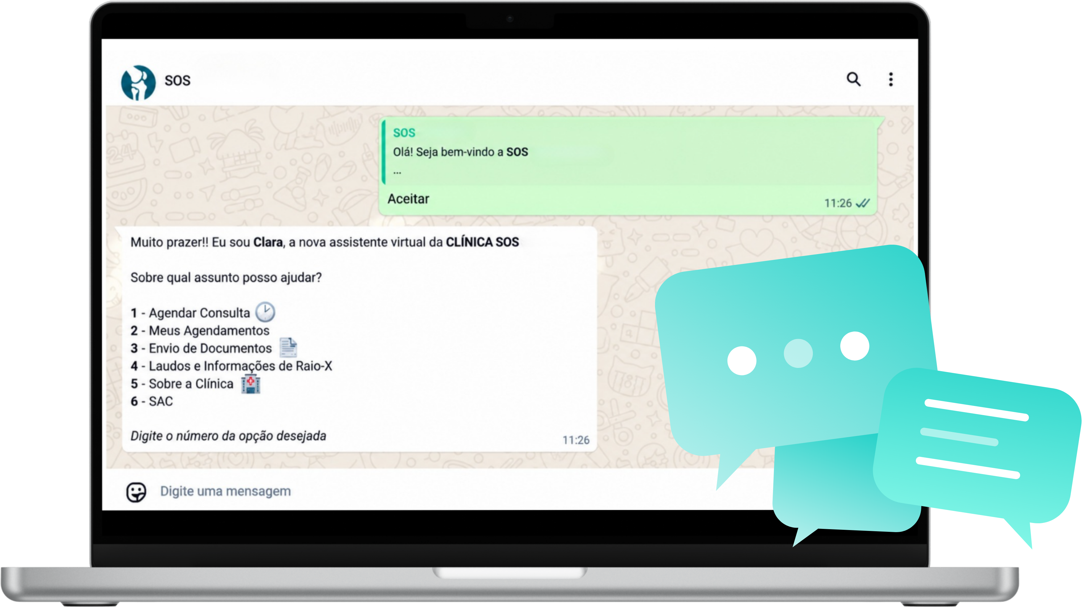 Autoatendimento do CliniBot pelo WhatsApp